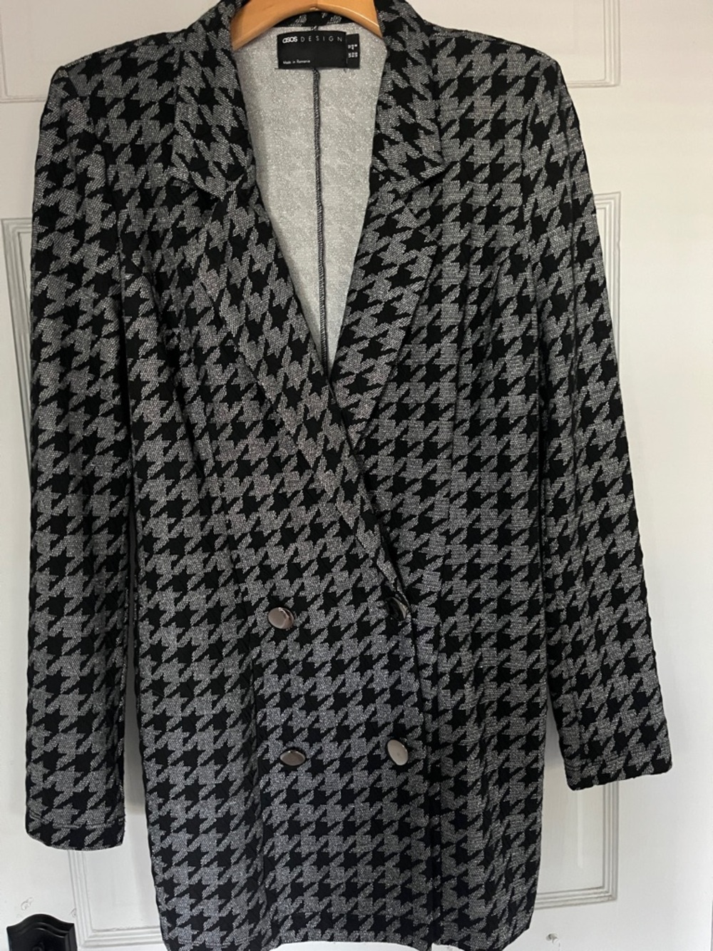 ASOS DESIGN Metallic Silver & Black Double Breasted Blazer